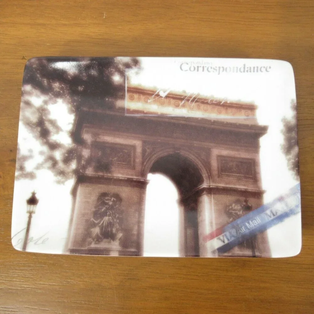 Restoration Hardware 3 Appetizer Plates Paris Theme Trinket Dish Carte Postale